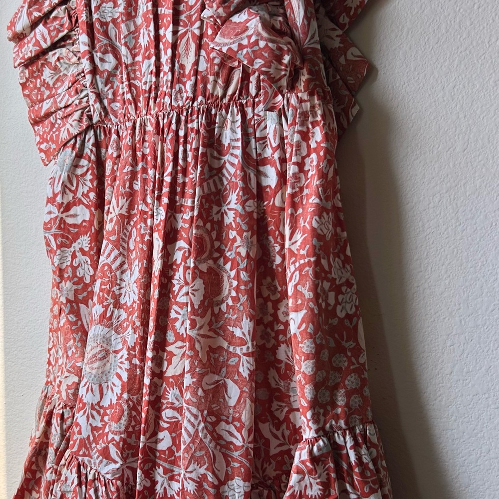 ULLA JOHNSON Delila Midi Ruffle Floral Dress Orange Blossom Sz 4 - Picture 11 of 15